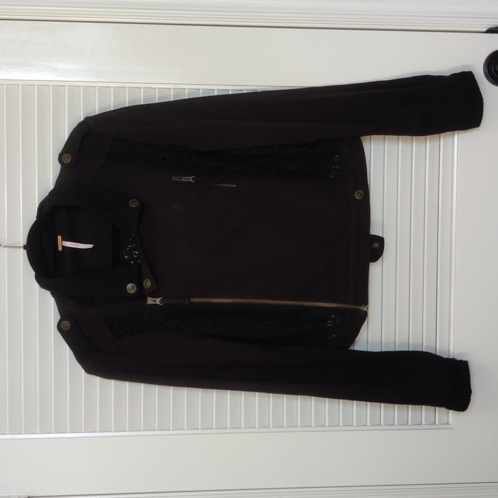 Free People Black Lace Moto Jacket L